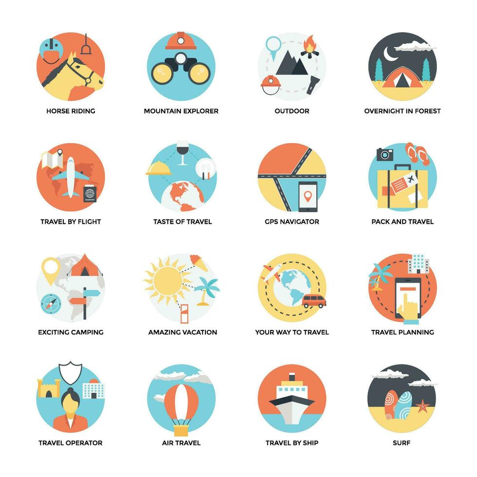 Flat Icon Set of Travelling and Camping vector