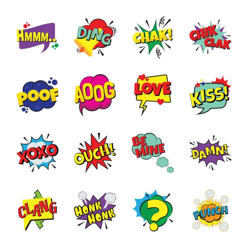 Pack of Funny Pop Art Bubbles vector