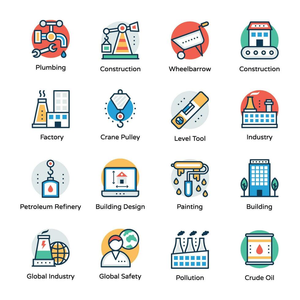 Pack of Factory and Construction Icons vector