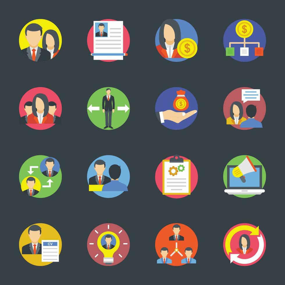 Pack of Human Resources and Business Flat Icons vector