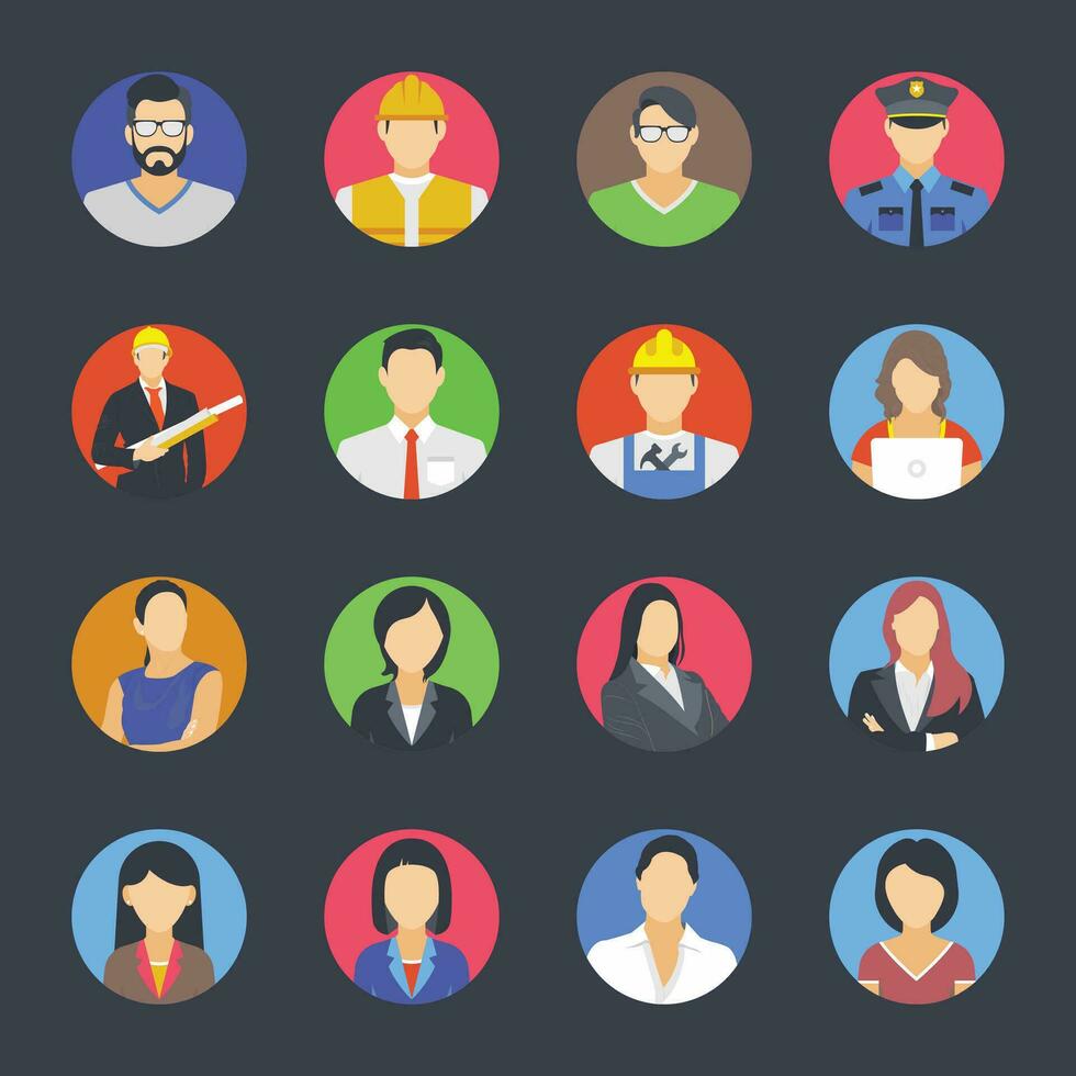 plano icono conjunto de avatares y personas vector