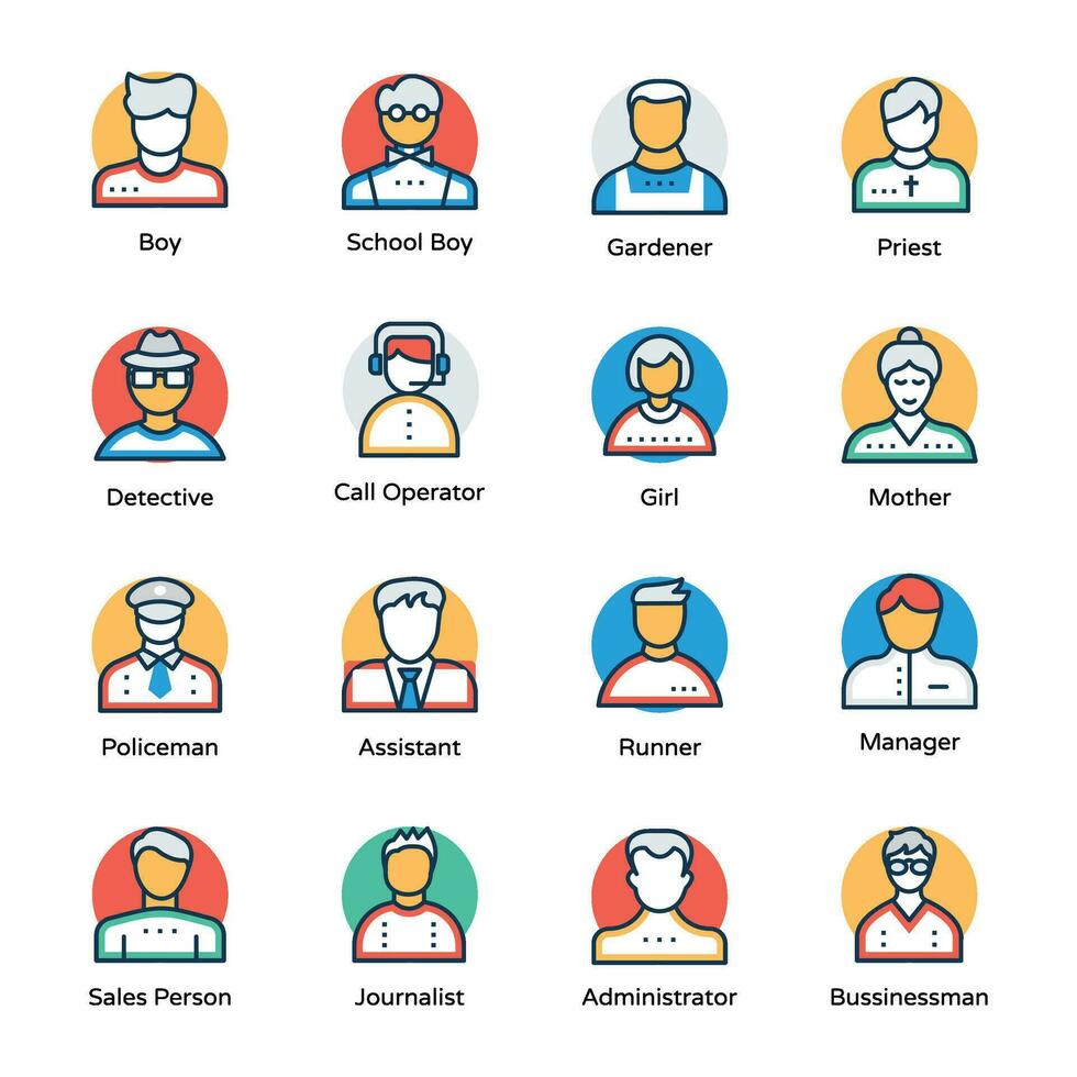 Professional Persons Flat Vector Icons Set