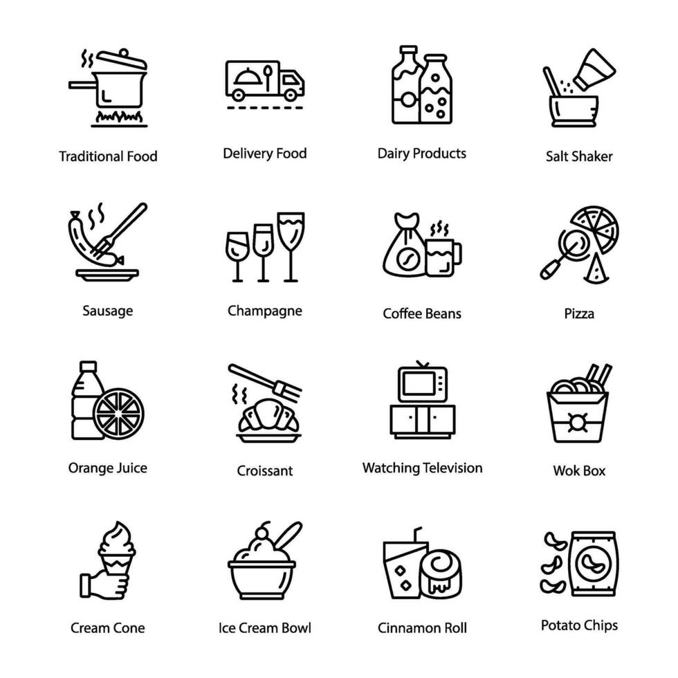 Pack of Food Service Line Icons vector