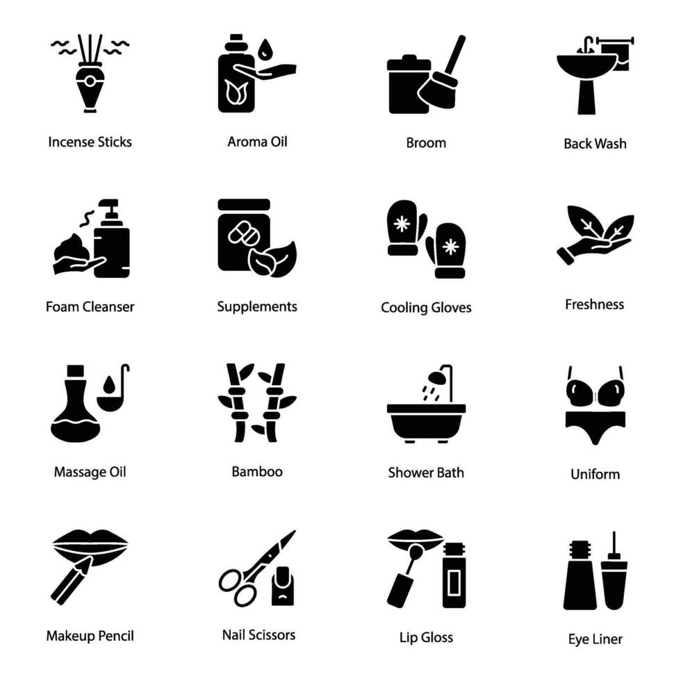 Salon And Spa Glyph Icons Pack vector