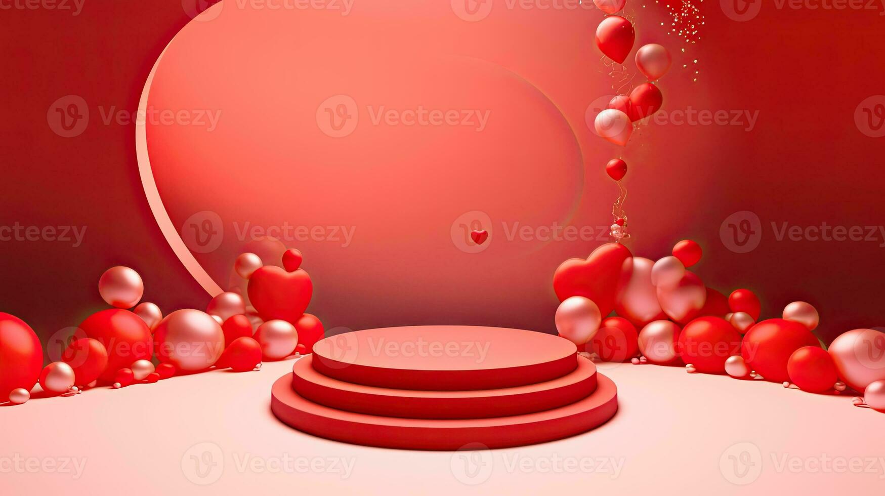 AI generated Portrait red podium with balloon AI Generative photo