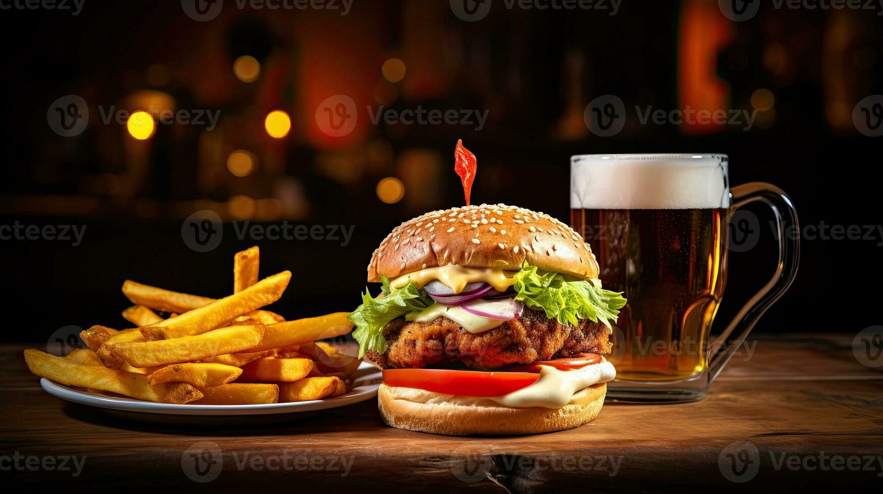 AI generated Delicious and juicy beef burger on the table AI Generative photo