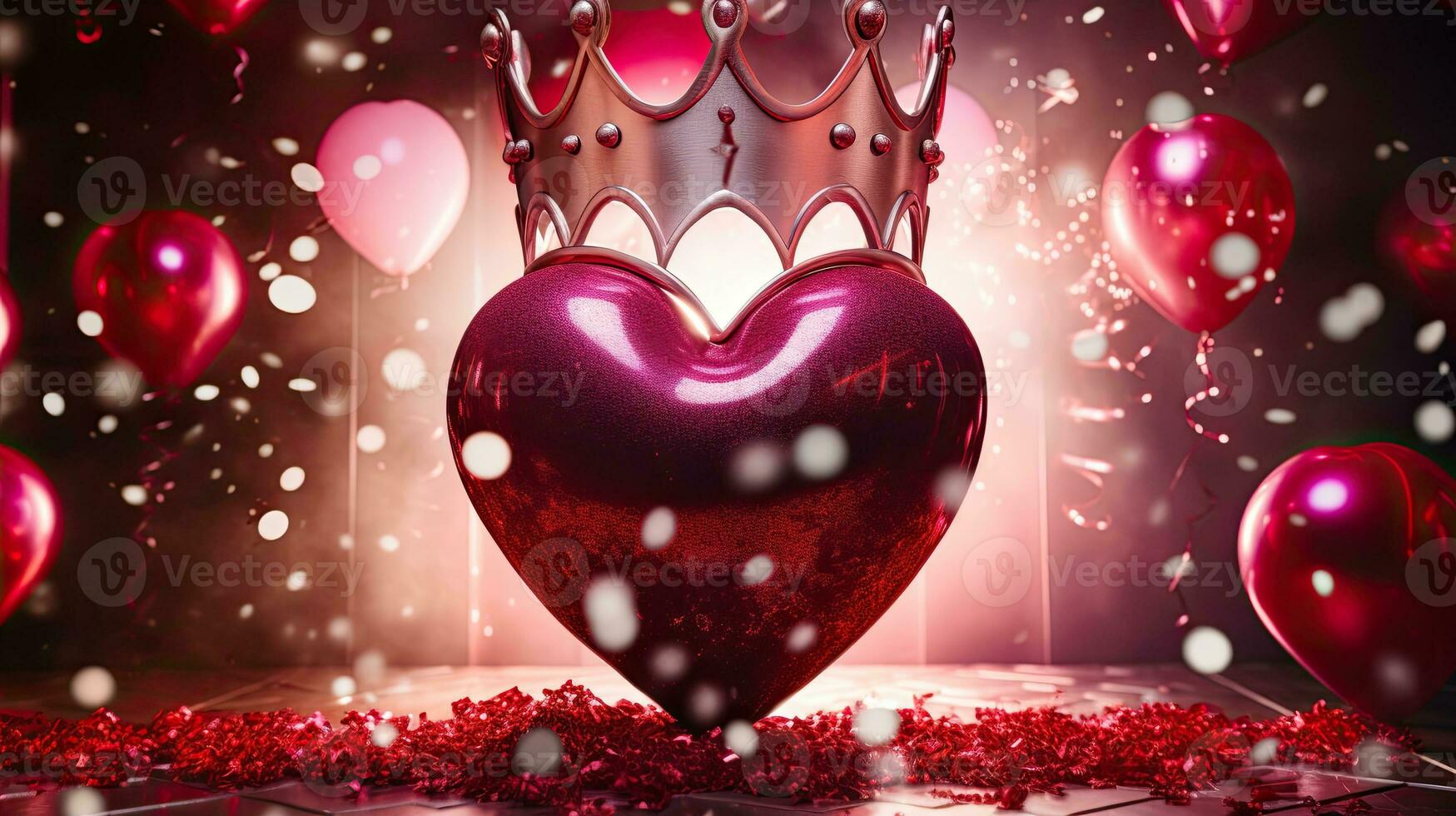 AI generated heart balloon with crown and rose petals AI Generative photo