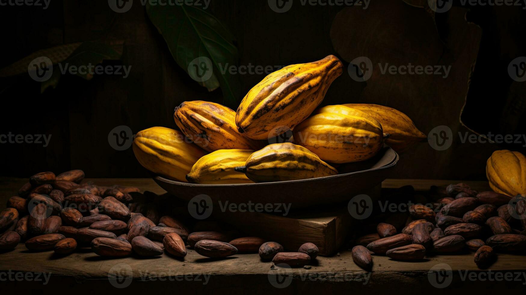 AI generated Fresh cocoa fruit with light exposure AI Generative photo