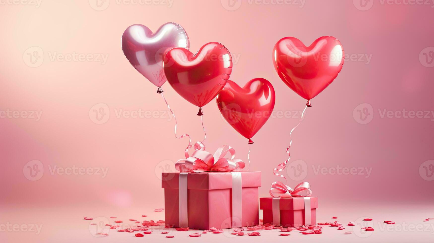 AI generated Portrait gift box with heart balloon AI Generative photo