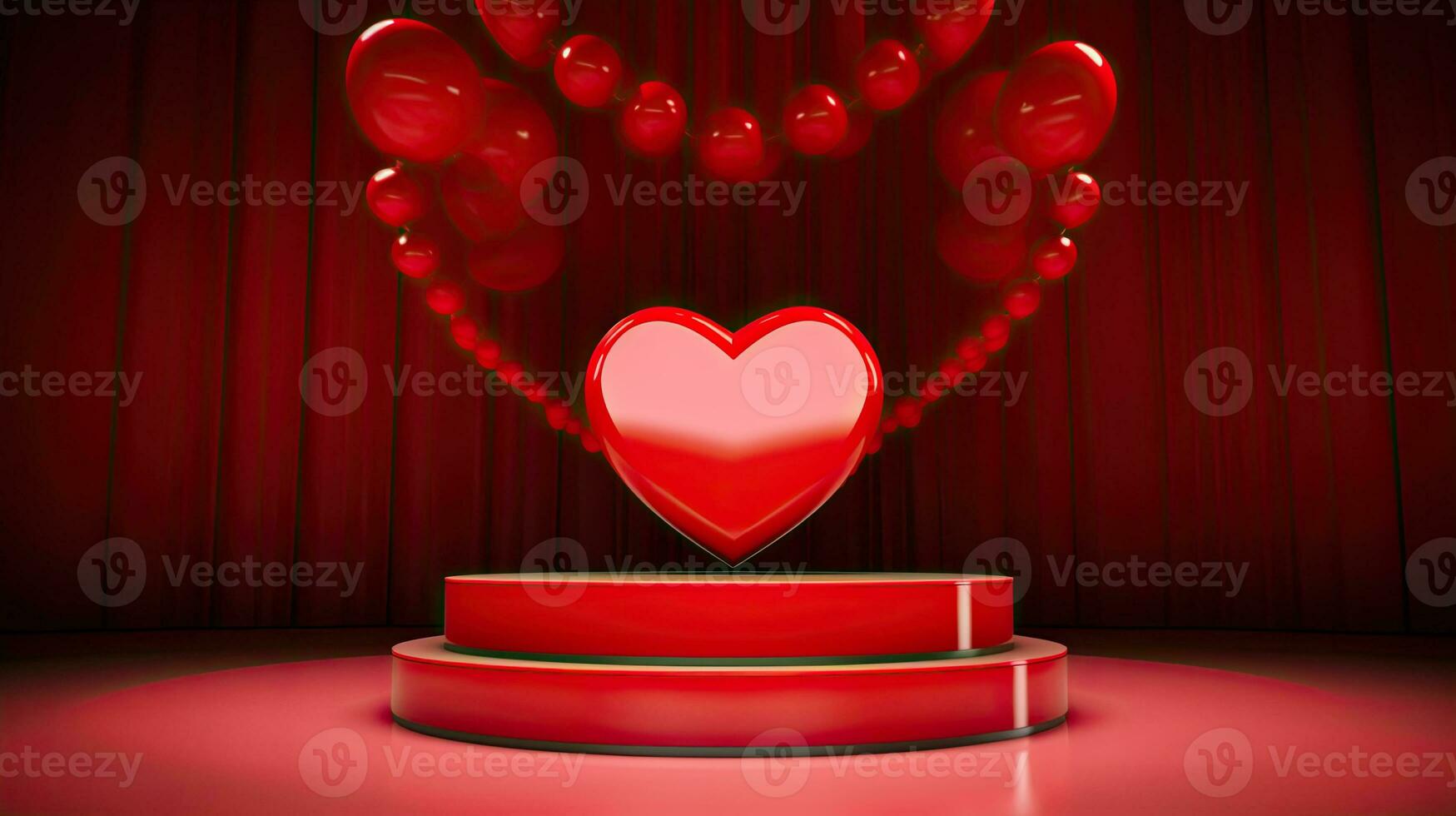 AI generated Portrait heart on the red podium with balloon AI Generative photo