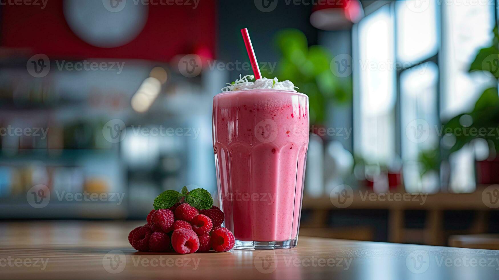 ai generado Fresco frambuesa jugo en el mesa ai generativo foto