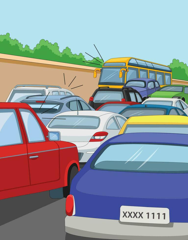 Traffic jam in a city vector