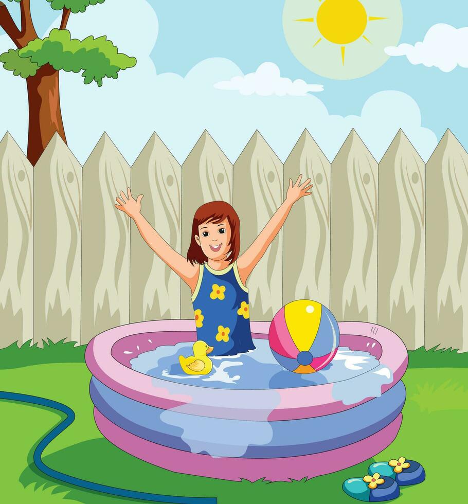 Happy girl enjoying in water tub vector
