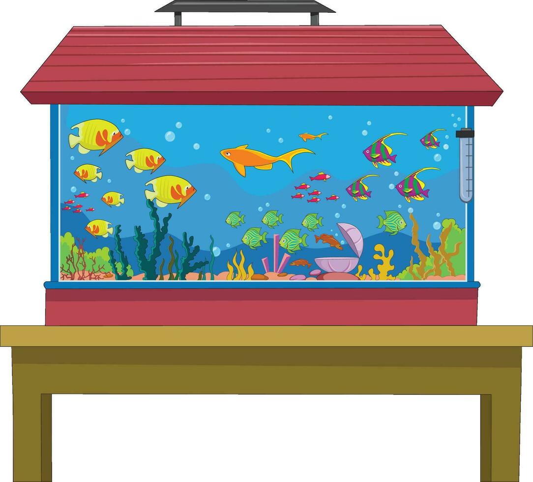 Aquarium on the Table Vector Illustration