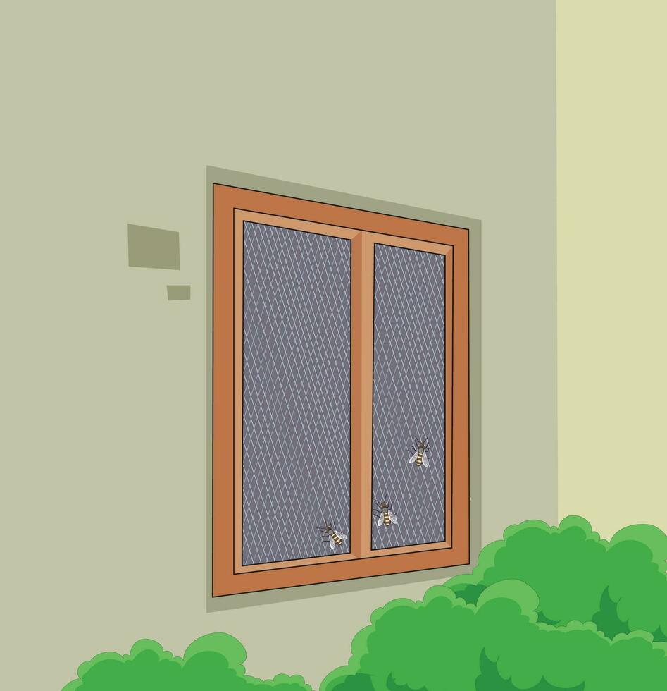 Outside of a house with flies sitting on the window vector