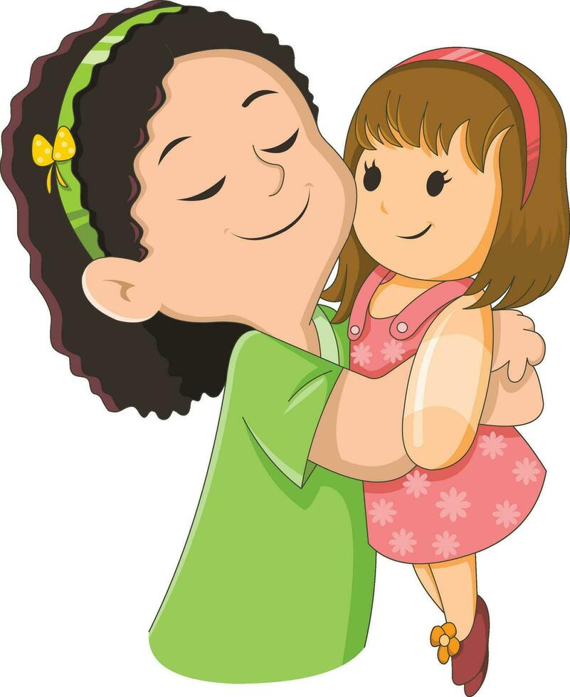 linda niña mimos su muñeca vector ilustración