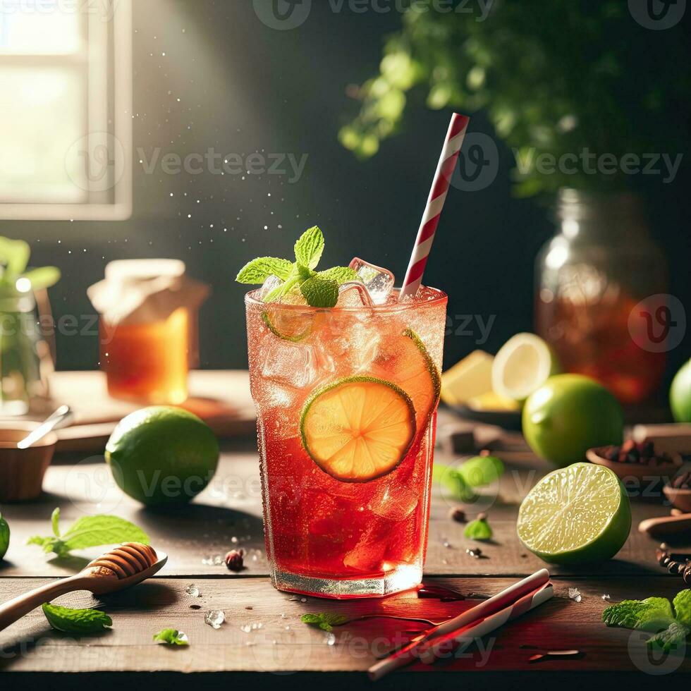 AI generated Fresh mojito with light exposure AI Generative photo