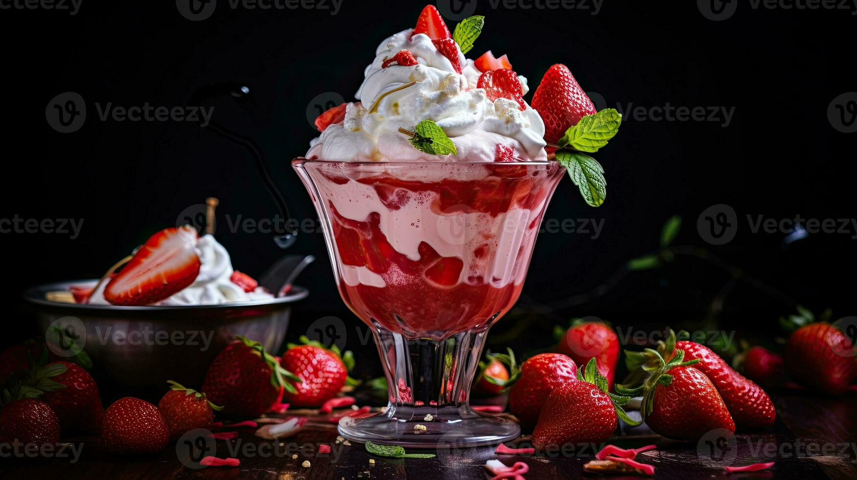 AI generated So delicious dessert with cream and mint leaf AI Generative photo