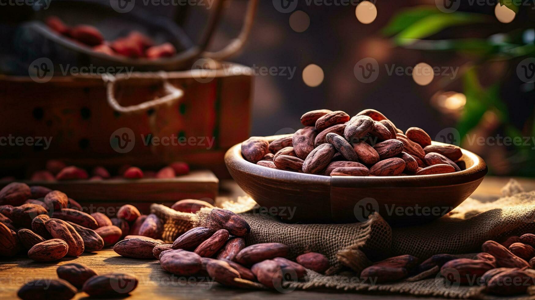 AI generated Portrait cocoa bean on the bowl with light exposure AI Generative photo