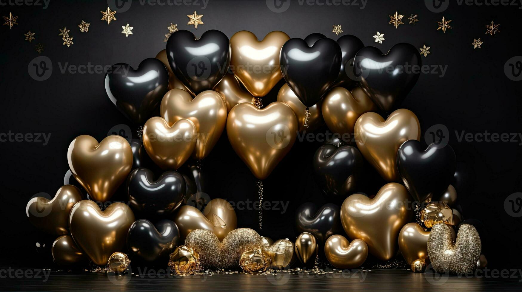 AI generated Portrait black gold heart balloon AI Generative photo