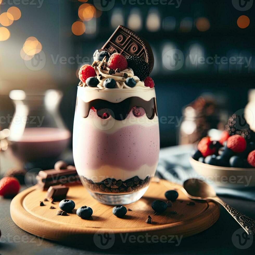 AI generated Smoothie berry dessert with chocolate AI Generative photo