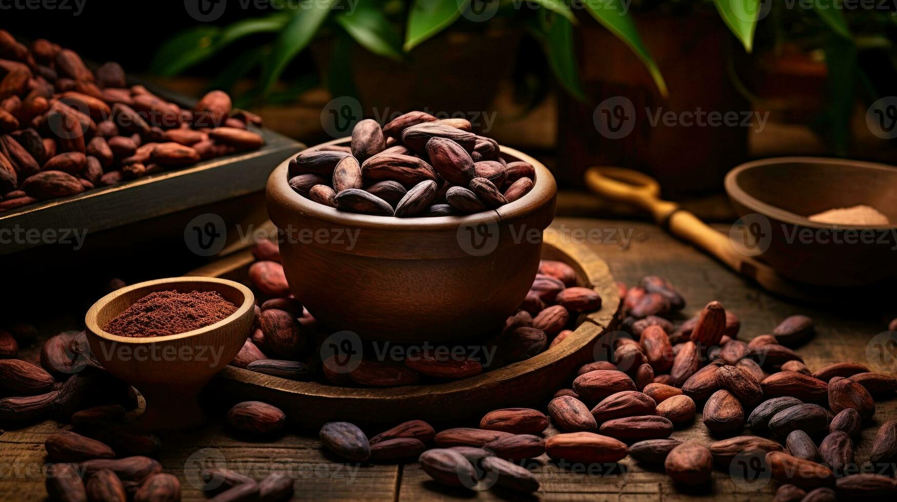 AI generated Portrait cocoa bean on the bowl with light exposure AI Generative photo