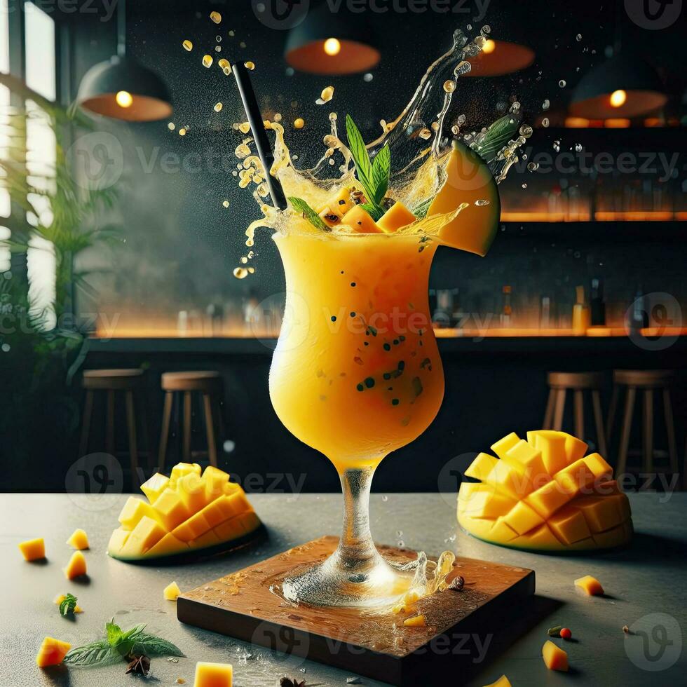 AI generated Splash mango juice with light exposure AI Generative photo