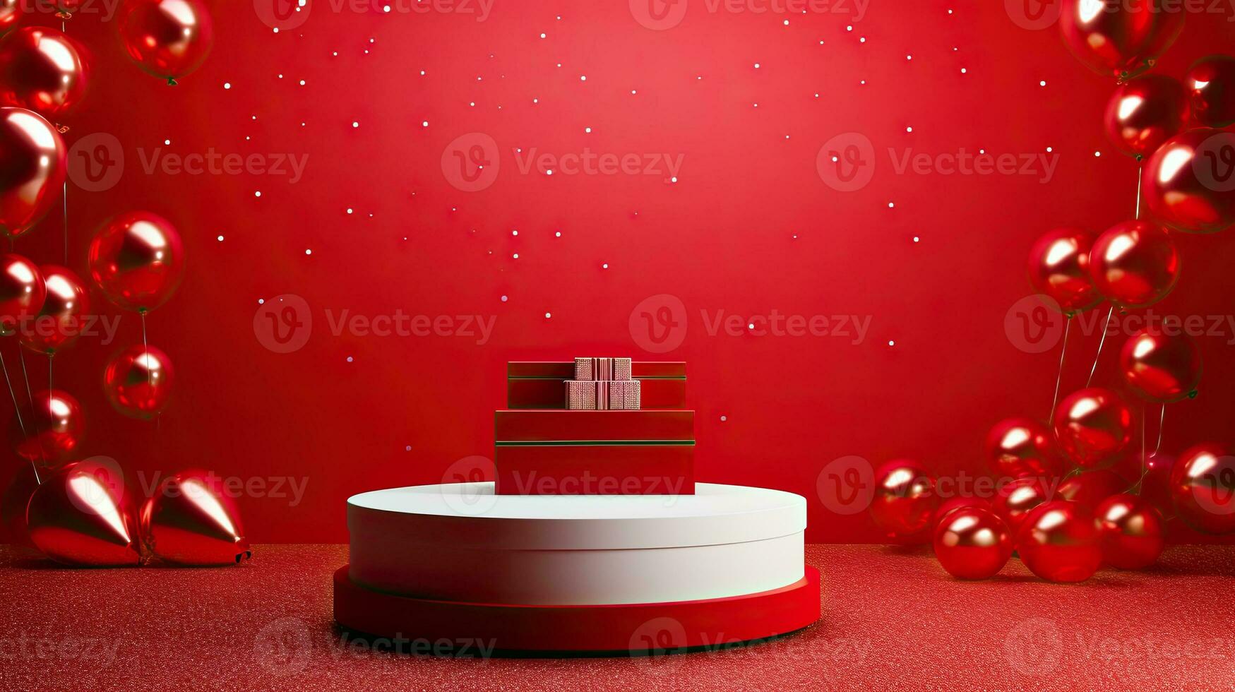 AI generated Product podium mockup with red balloon AI Generative photo