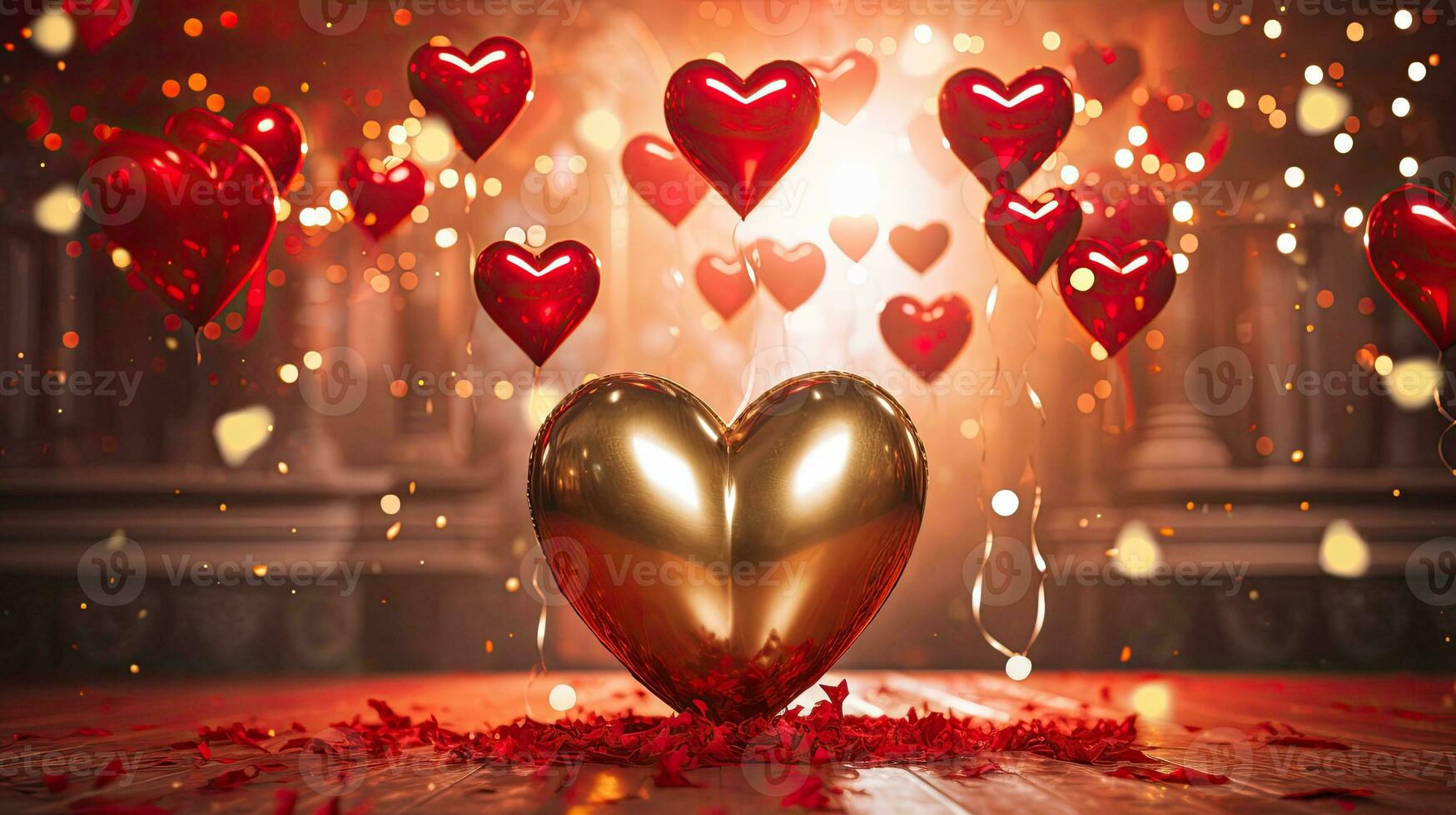 AI generated Glamour sparkle gold heart on the glitter background AI Generative photo