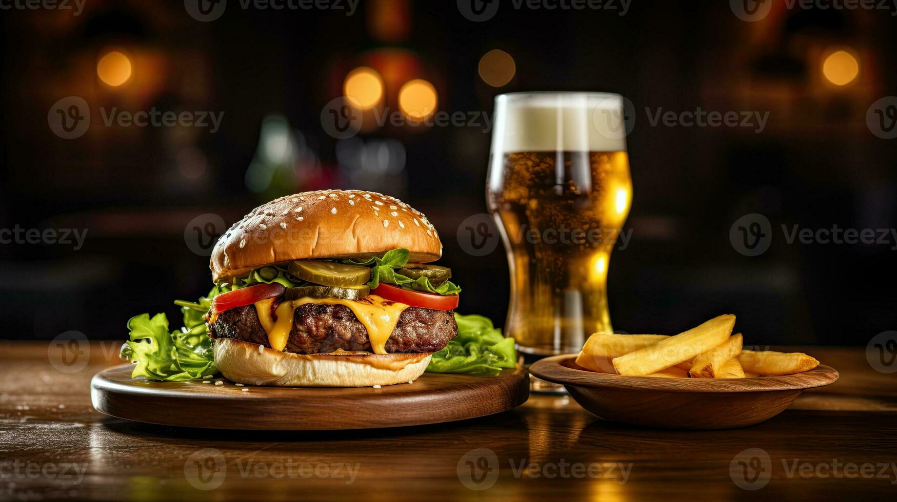 AI generated Delicious and juicy beef burger on the table AI Generative photo