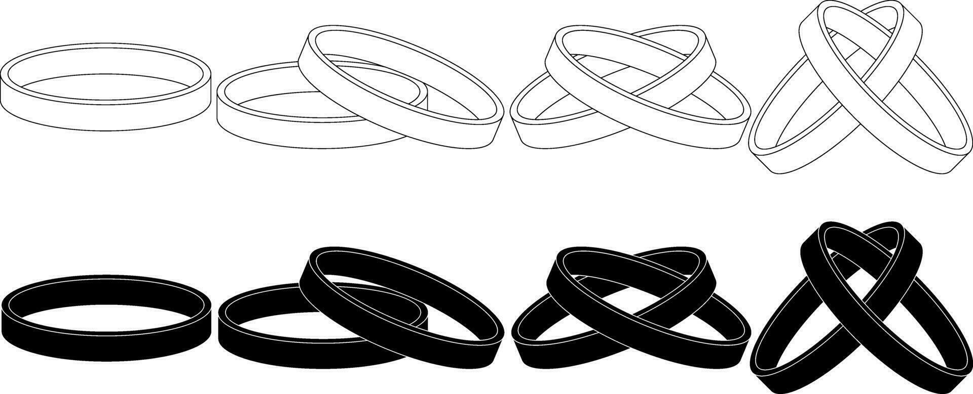 contorno silueta Boda anillos icono conjunto vector