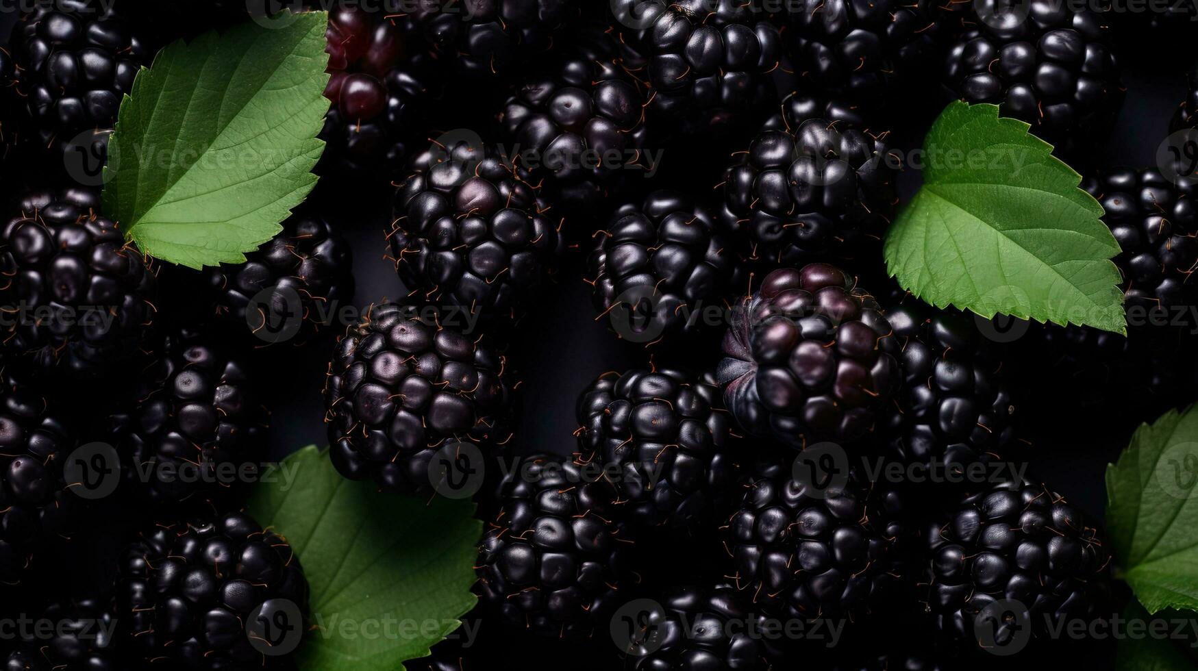 AI generated Top view fresh black berry with leaf AI Generative photo