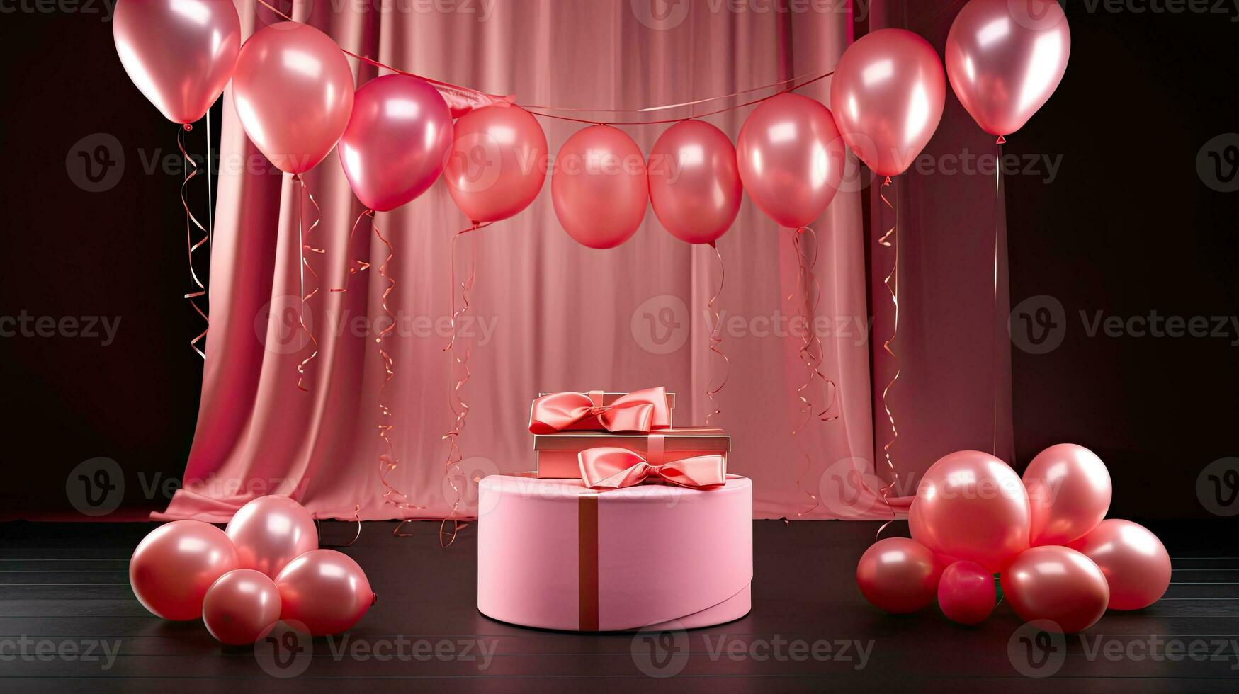 AI generated Portrait gift box with heart balloon AI Generative photo