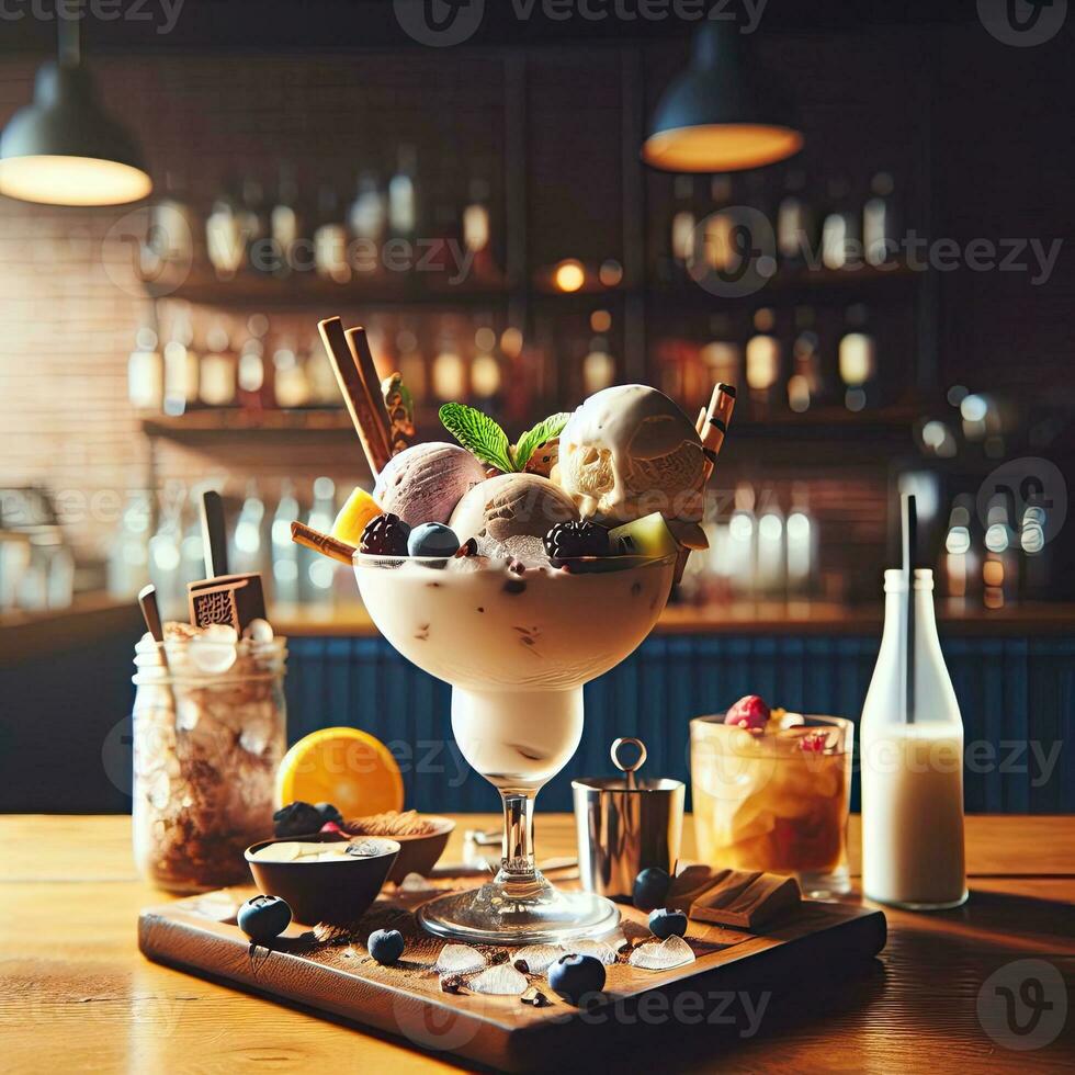 AI generated Smoothie dessert with chocolate topping AI Generative photo