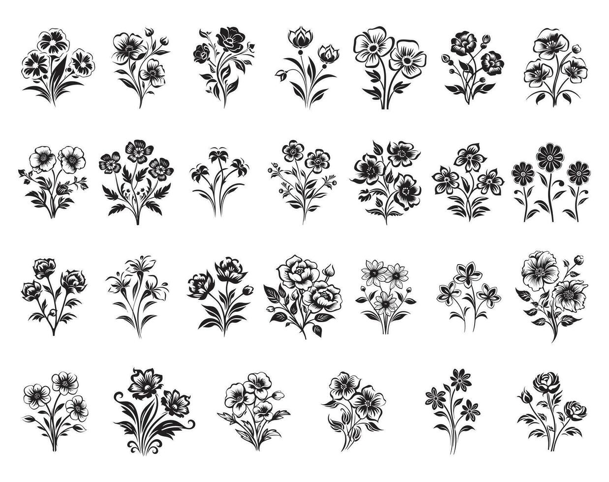 Beauty Flowers Vector icon set design Template floral garden ornament.