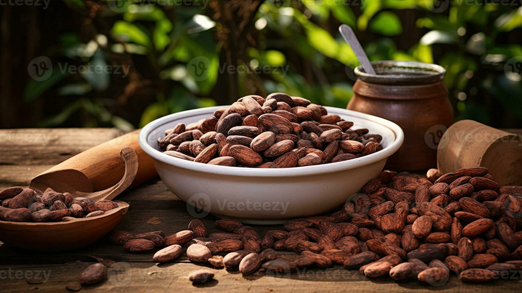 AI generated Portrait cocoa bean on the bowl with light exposure AI Generative photo