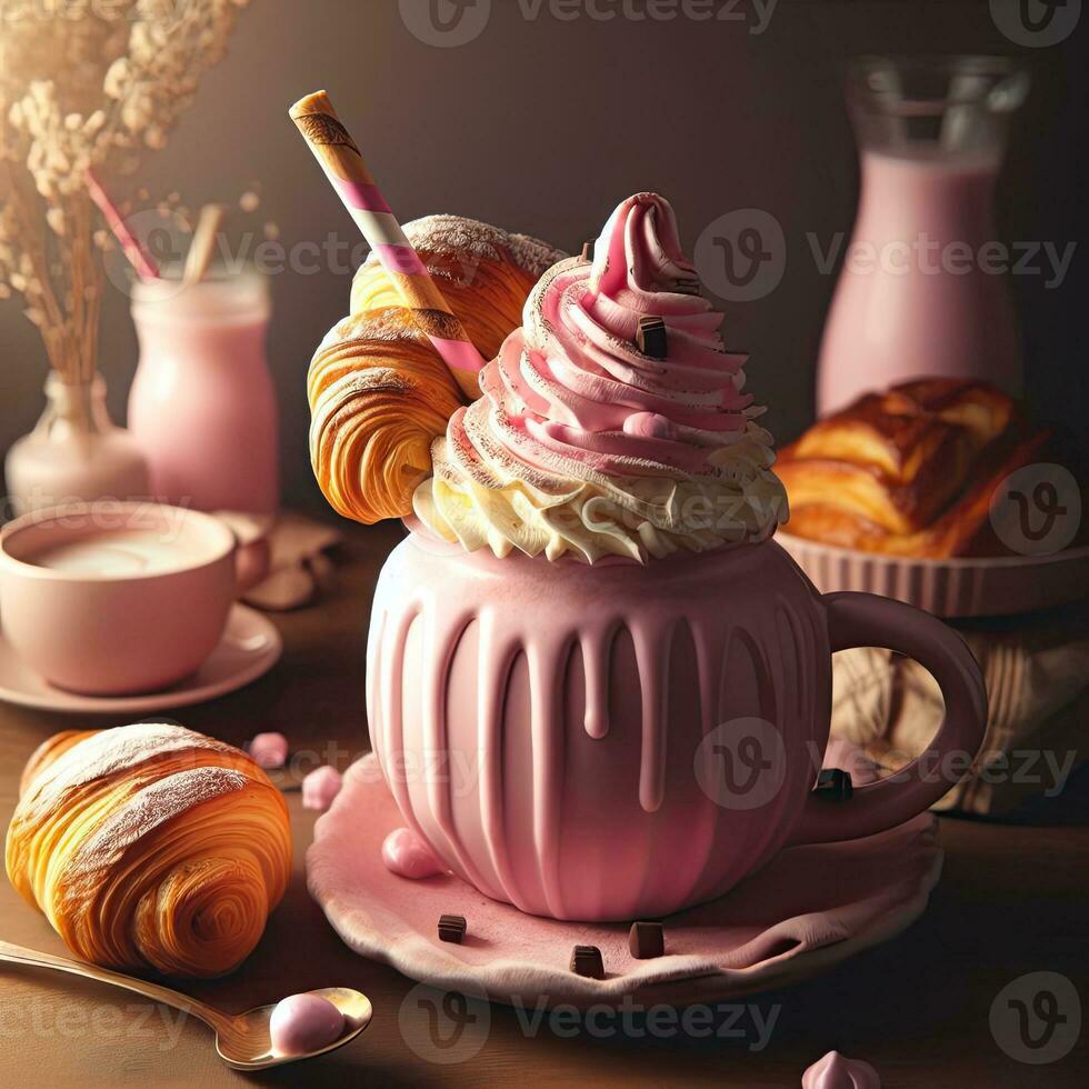 AI generated Smoothie dessert with croissant AI Generative photo