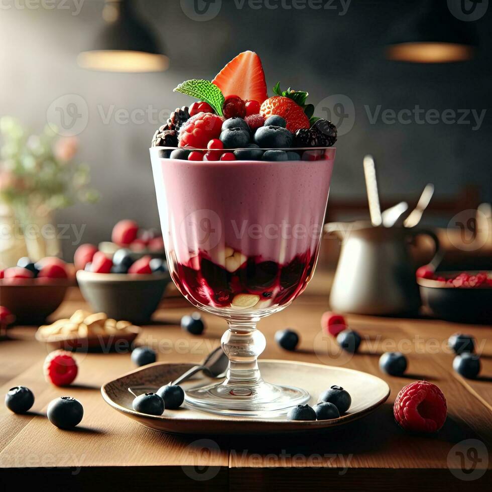 AI generated Delicious raspberry dessert on the table AI Generative photo