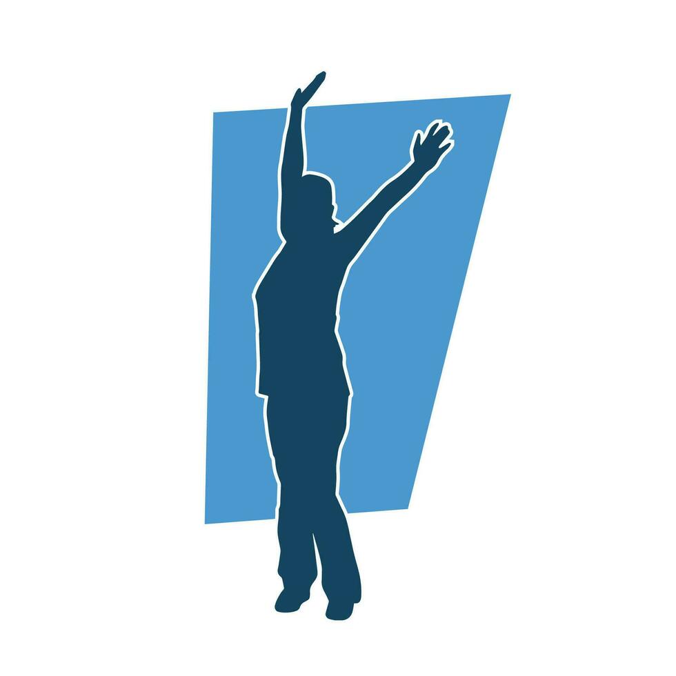 Silhouette of woman rising arms. Silhouette of a female lifting hands. vector