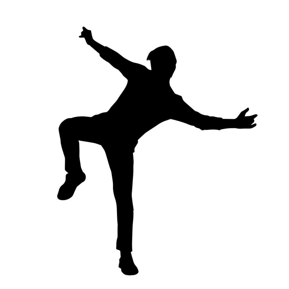 silueta de un masculino bailarín en acción pose. silueta de un Delgado hombre en bailando pose. vector