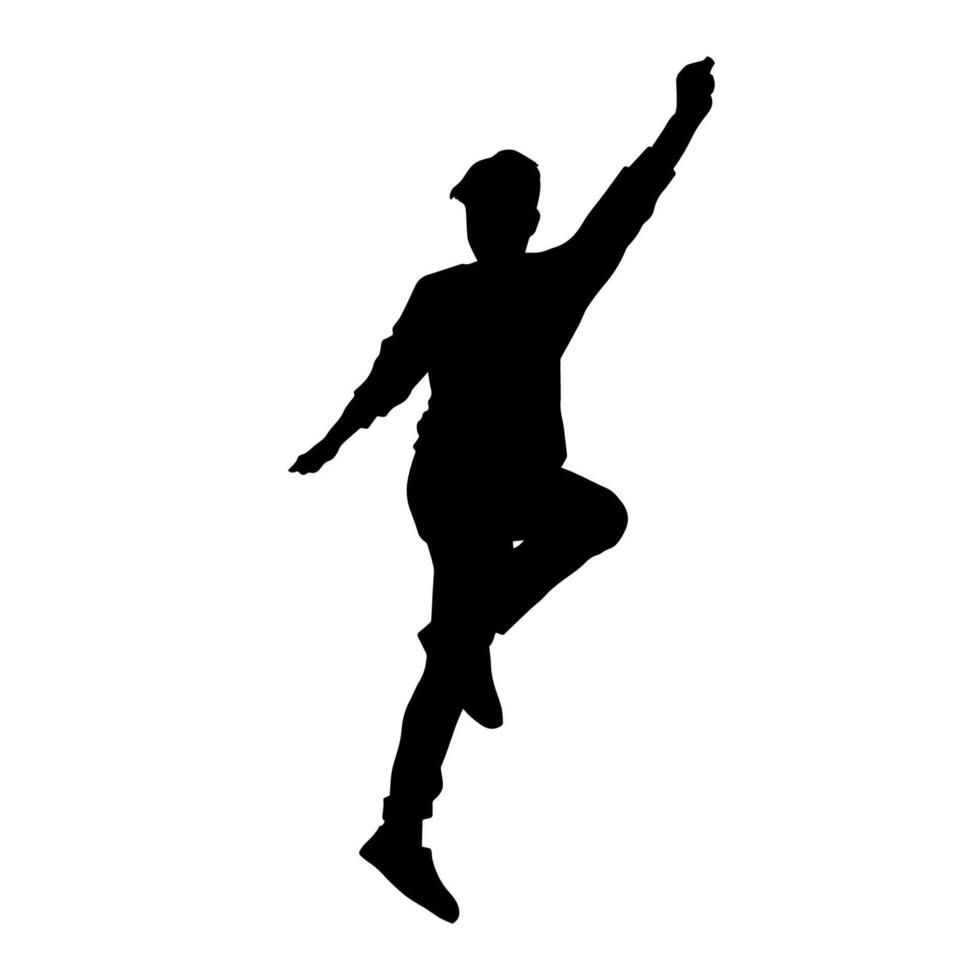 Silhouette of a male dancer in action pose. Silhouette of a slim man in dancing pose. vector