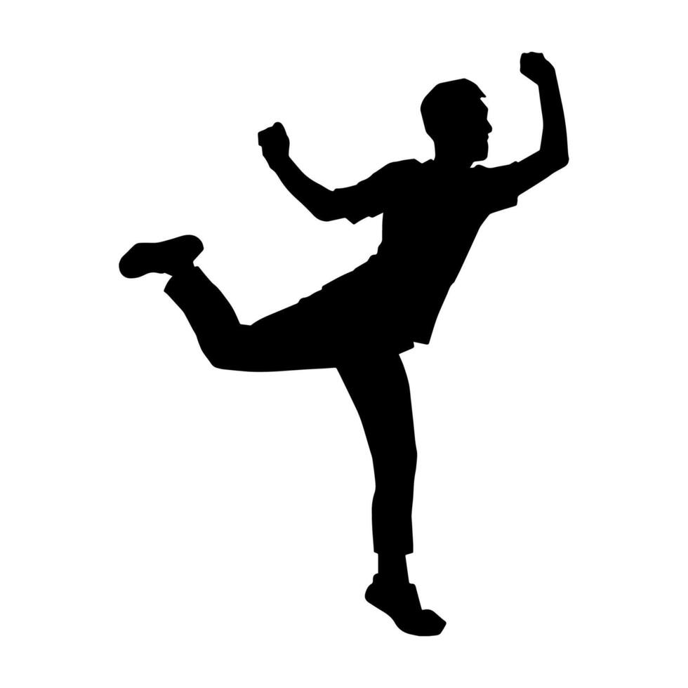 Silhouette of a male dancer in action pose. Silhouette of a slim man in dancing pose. vector