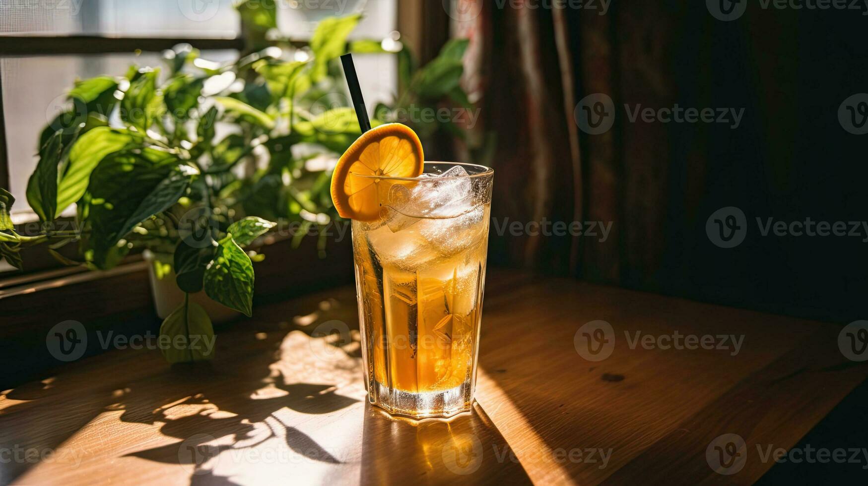 AI generated Fresh lemonade drink on the wooden table AI Generative photo