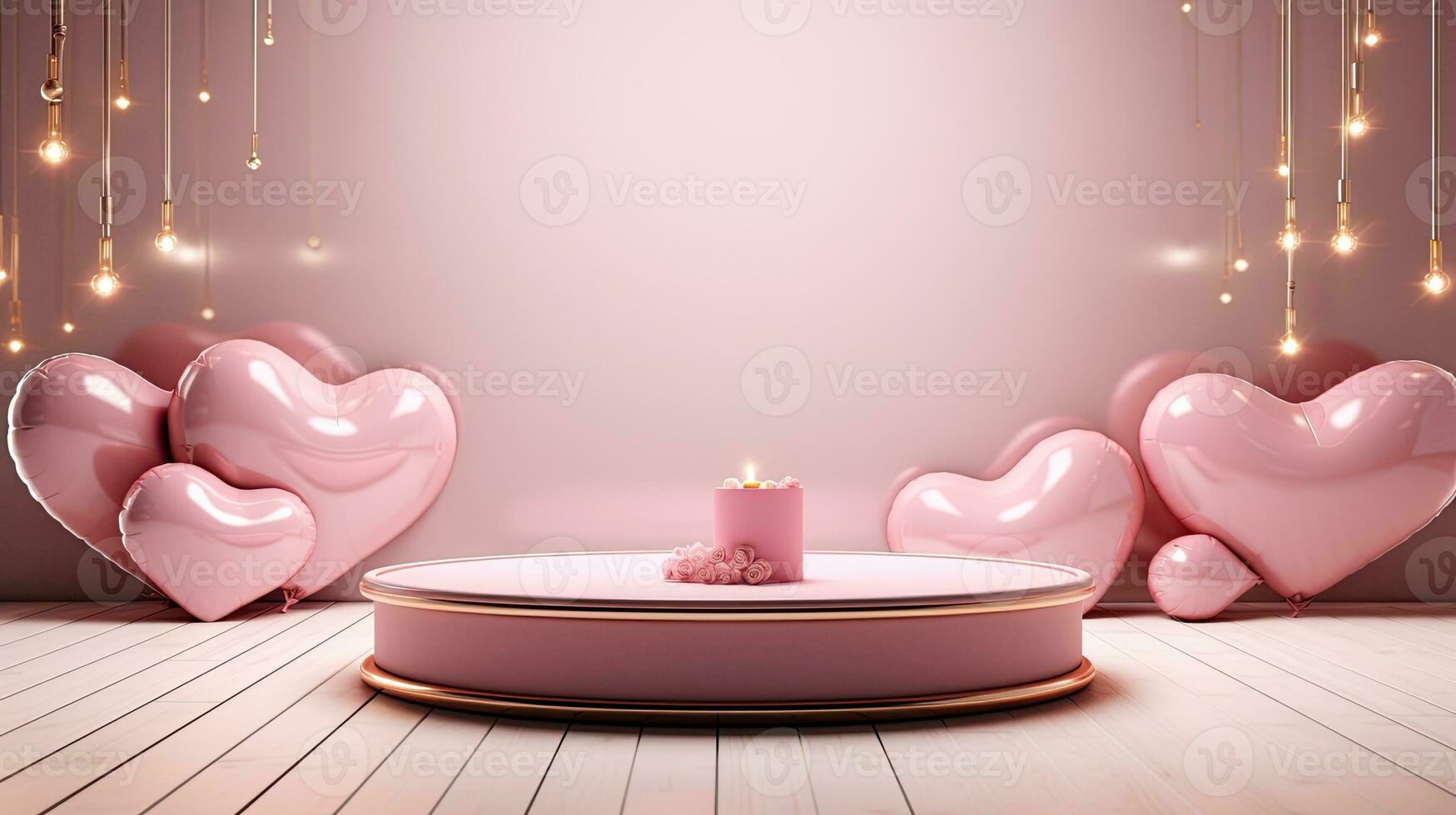 AI generated Product podium mockup with pink heart balloon AI Generative photo