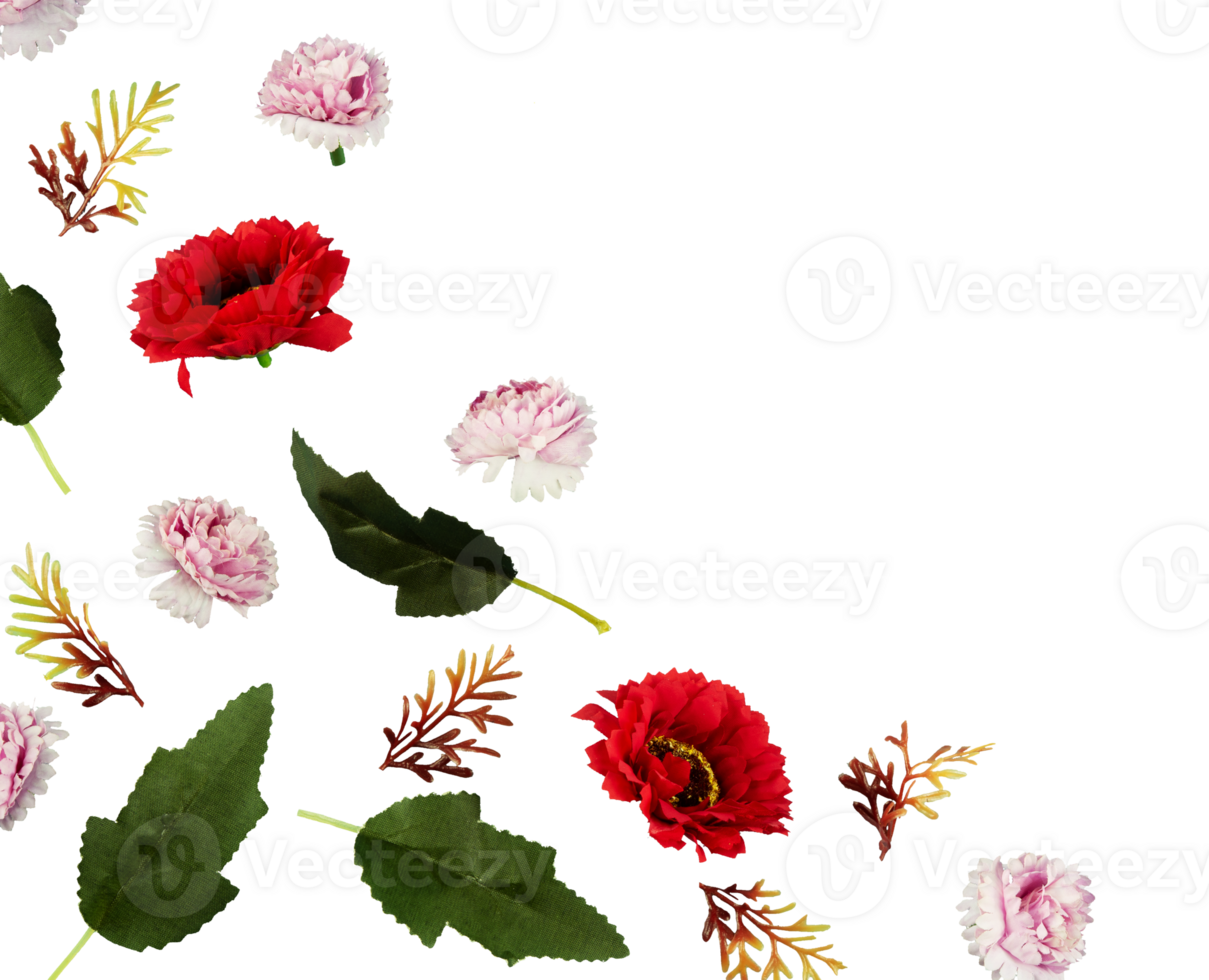 set of flowers and leaves corner png