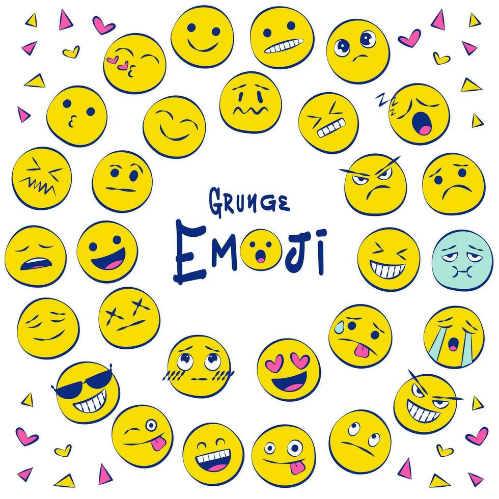 conjunto vector expresión de grunge emoticon cara de emoji personaje