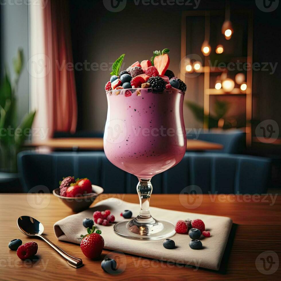 AI generated Smoothie raspberry milk dessert AI Generative photo