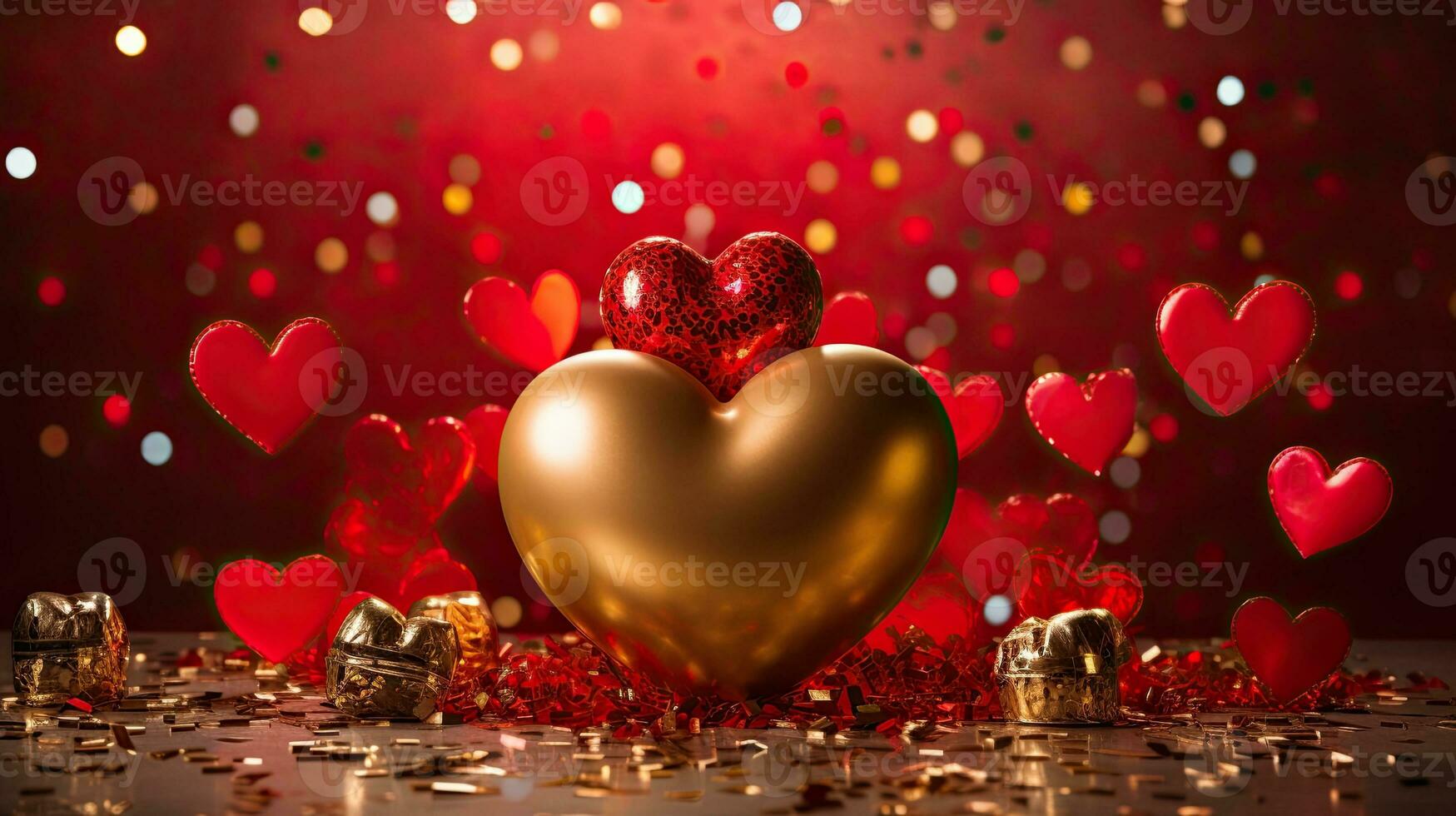 AI generated Glamour sparkle gold heart on the glitter background AI Generative photo
