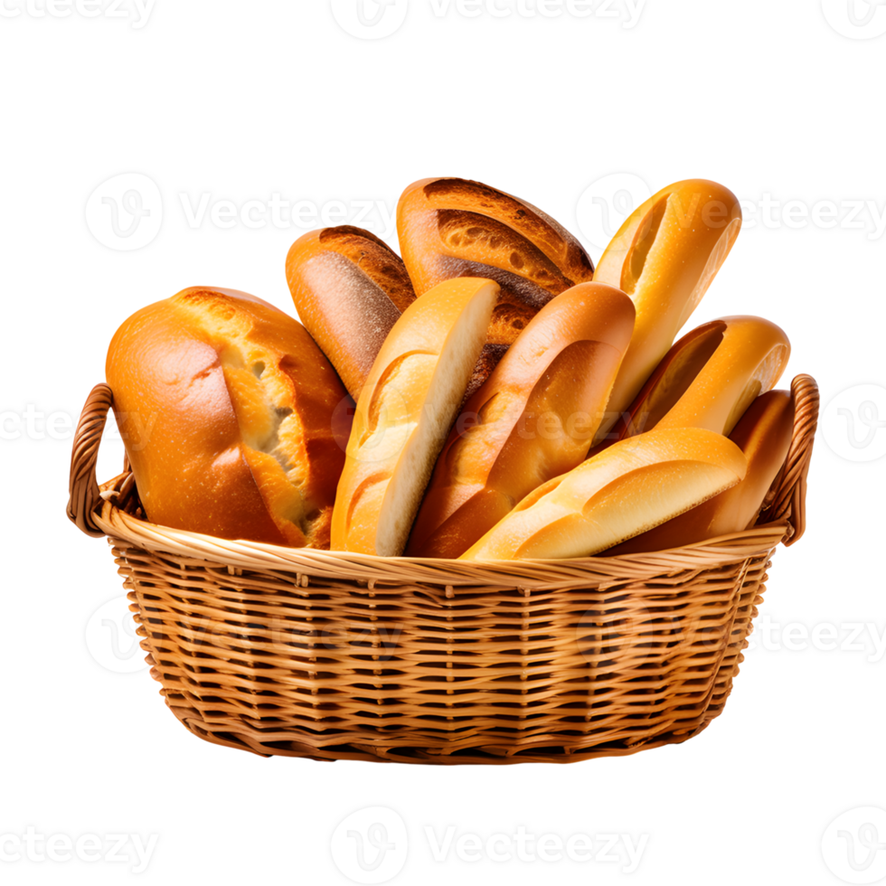AI generated Breads in a Basket Isolated on Transparent Background png
