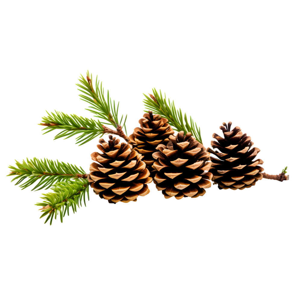 AI generated Pine Cones with Tree Branch Isolated on Transparent Background png
